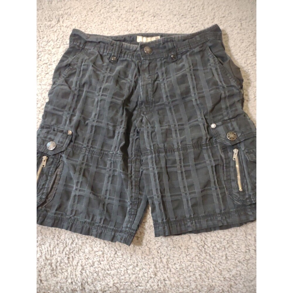 Route 66 Black Cargo Shorts Punk Grunge Iron Cross Embroidery Y2K